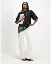River Island - Satin Lace Trim Boyfriend Fit T-Shirt - Lyst