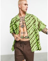 ASOS - – kastiges oversize-hemd aus leinenmix mit reverskragen und em batikmuster - Lyst