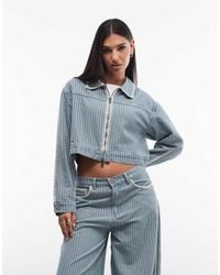 Liquor N Poker - Boxy Pinstripe Denim Jacket With Embroidery Detail - Lyst