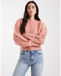 ASOS - Crew Neck Cardigan With Stitch Detail - Lyst