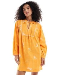 Native Youth - Embroidered Puff Sleeve Mini Smock Dress - Lyst