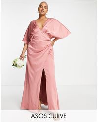 ASOS - Asos Design Bridesmaid Curve Satin Kimono Sleeve Maxi Dress With Drape Skirt - Lyst