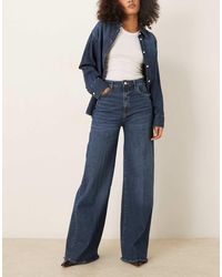 Mango - Elise Cotton Mix Pleat Front Wide Leg Jean - Lyst
