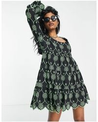 TOPSHOP - Embroidered Tiered Mini Dress - Lyst