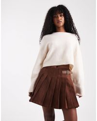 ASOS - Faux Suede Buckle Detail Pleated Mini Skirt - Lyst