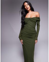 ASOS - Textured Mesh Bardot Twist Front Midi Dress - Lyst