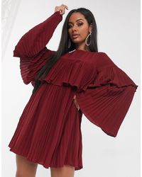 Missguided – Plissiertes Hängerkleid - Rot