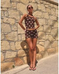 SIMMI - Polka Dot Square Neck Knitted Halter Top - Lyst