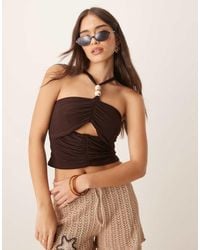 ASOS - Slinky Cut Out Halterneck Top With Bead Detail - Lyst