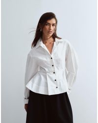 ARRANGE - Structured Collared Peplum Shirt With Contrast Buttons - Lyst
