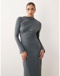 ASOS - Asymmetric Drape Slash Neck Maxi Dress - Lyst