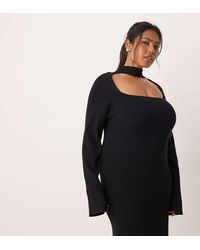 Pretty Lavish Curve - Knitted Square Neck Choker Detail Maxi Dress - Lyst