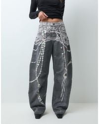 AFRM - Walker Cotton Printed Jewel Printed Denim Barrel Pant - Lyst