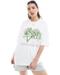 ASOS - T-shirt oversize bianca con grafica stile tennis - Lyst