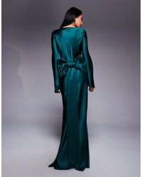 DASKA - Satin Maxi Dress With exaggerated Bow Back - Lyst