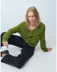 Vero Moda - Ruffle Trim Soft Fluffy Knitted Cardigan - Lyst