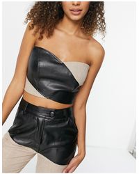 4th & Reckless Bandeau Leather Look Crop Top Co Ord - Black