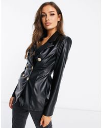 ASOS Jersey Leather Look Glam Suit Blazer - Black