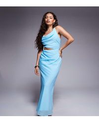 ASOS - Vestido Largo Azul Aguamarina Drapeado Y Asimétrico Con Diseño Efecto Dos Piezas De Asos Design Petite - Lyst