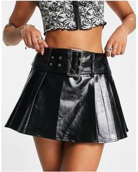 Reclaimed (vintage) - Leather Look 90s Belted Kilt Skirt - Lyst
