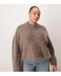 ASOS - Asos Design Curve Premium Mohair Wide Sleeve Jumper With V Neck - Lyst