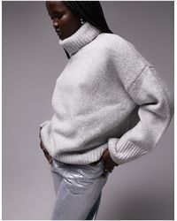 TOPSHOP - Knitted Oversized Roll Neck Jumper - Lyst