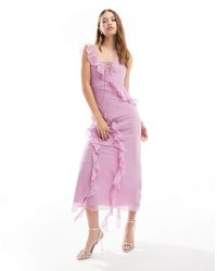 ASOS - Plunge Lace Up Ruffle Cami Maxi Dress - Lyst