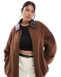 ASOS - Asos Design Curve Wool Blend Heritage Leather Look Collar Bomber - Lyst