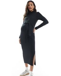 Mama.licious - Vestido Midi Con Cuello Vuelto De Punto Acanalado De Mamalicious Maternity - Lyst