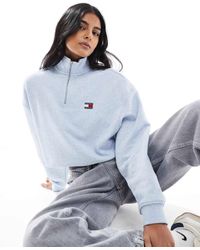 Tommy Hilfiger - Felpa Corta Azzurra Con Zip Corta E Logo - Lyst