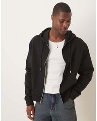 ASOS - Felpa Basic Nera Squadrata E Comoda Con Cappuccio E Zip - Lyst