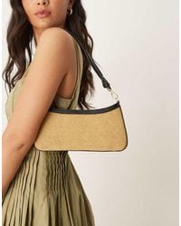 Mango - Raffia Shoulder Bag With Trim - Lyst