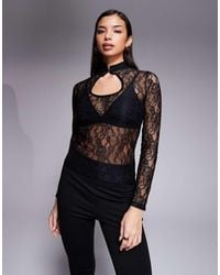 ASOS - Lace Mandarin Long Sleeve Top With Collar - Lyst
