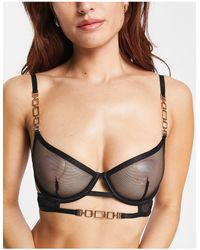 Bluebella - Calypso Sheer Mesh Non Padded Demi Bra With Gold Chain Hardware Detail - Lyst