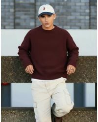 ASOS - Jersey De Corte Cuadrado Ultragrande Con Cuello Redondo De Punto De -Rojo - Lyst