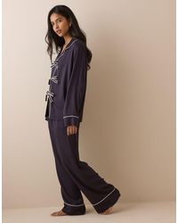 Nobody's Child - Collar Bow Detail Pyjama Shirt And Bottom Set - Lyst
