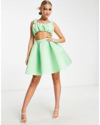 ASOS - 2 In 1 Structured Trapeze Skater Mini Dress With Bust Ruching In Light Green - Lyst