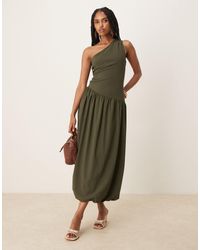 Mango One Shoulder Pleated Maxi Dress in Green | Lyst Mango One Shoulder Pleated Maxi Dress in Green | Lyst