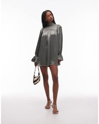 ASOS - Satin High Neck Blouson Sleeve Mini Dress - Lyst