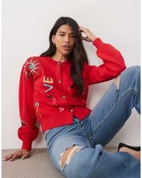 Never Fully Dressed - Long Sleeve Button Down Knit Embroide Cardigan - Lyst