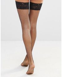 Ann Summers Lace Top Fishnet Hold Ups - Black
