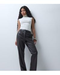 ASOS - Petite Tailored Faux Leather Straight Leg Trousers - Lyst