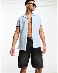 ASOS - Regular Linen Revere Shirt With Roll Sleeves - Lyst