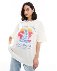 ASOS - T-shirt oversize en aspect lin avec imprimés bateau et paysage thaïlandais - Lyst