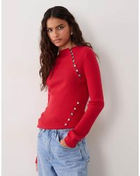 ASOS - Rib Knit Button Detail Long Sleeve Top - Lyst