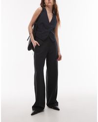 TOPSHOP - Pantalones Negros De Pernera Recta De Sarga De - Lyst