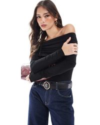 Miss Selfridge - Soft Touch Ruched Asymmetric Bardot Bodysuit - Lyst