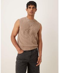 ASOS - Relaxed Boxy Fit Textured Knitted Vest With Floral Embroidery - Lyst