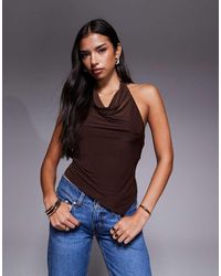 ASOS - Slinky Cowl Halter Neck Top With Asymmetric Hem - Lyst