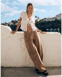 Bershka - Animal Print Barrel Trousers - Lyst